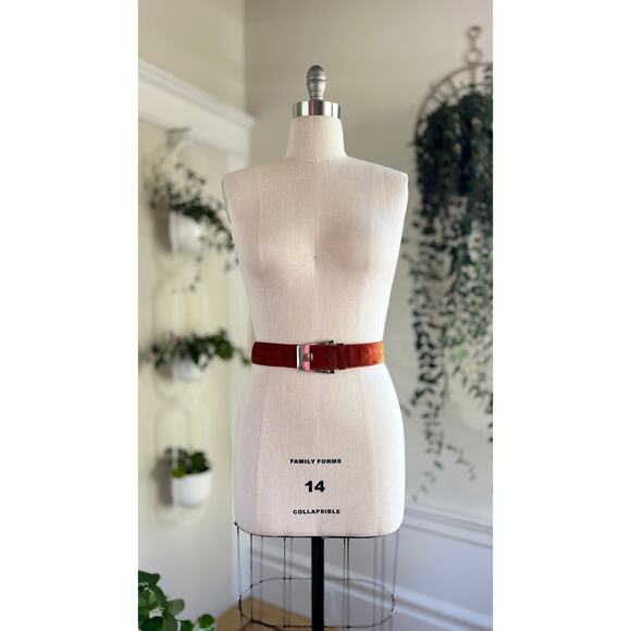 Vintage 1970s Belt 70s Suede Hippie Two Tone Red Yellow Boho Belt main image 6
